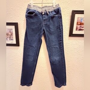 Hanna Andersson Pull On Pants Jeans Slim with Gray Waistband & Reinforced Knees